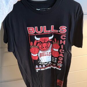 Mitchell & Ness Black Bulls Tee with Red Graphics